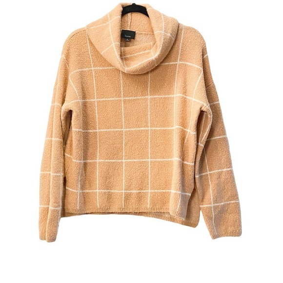 Lumiere Window Grid Pink Peach Cowl neck Sweater knit Top Size Medium - Picture 1 of 4
